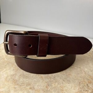 Mens Eddie Bauer Dark Brown Genuine Leather Belt Antiqued Brass Buckle Classic